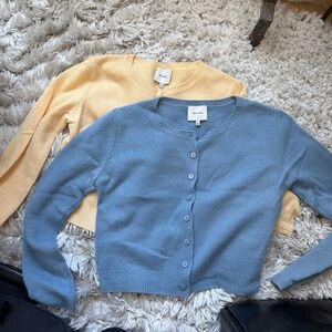 Reformation Clara Cashmere Cardigan turquoise and Parmesan size small